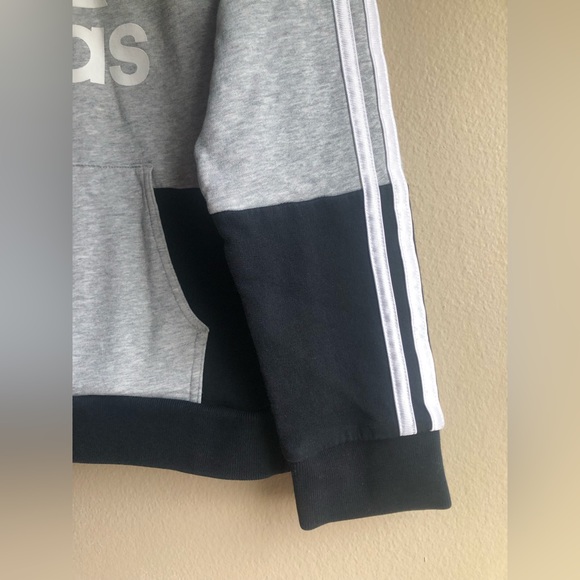 Adidas Kids Hoodie Cotton Sweater Gray Pullback Long Sleeve Size M 10/12 - Picture 4 of 8